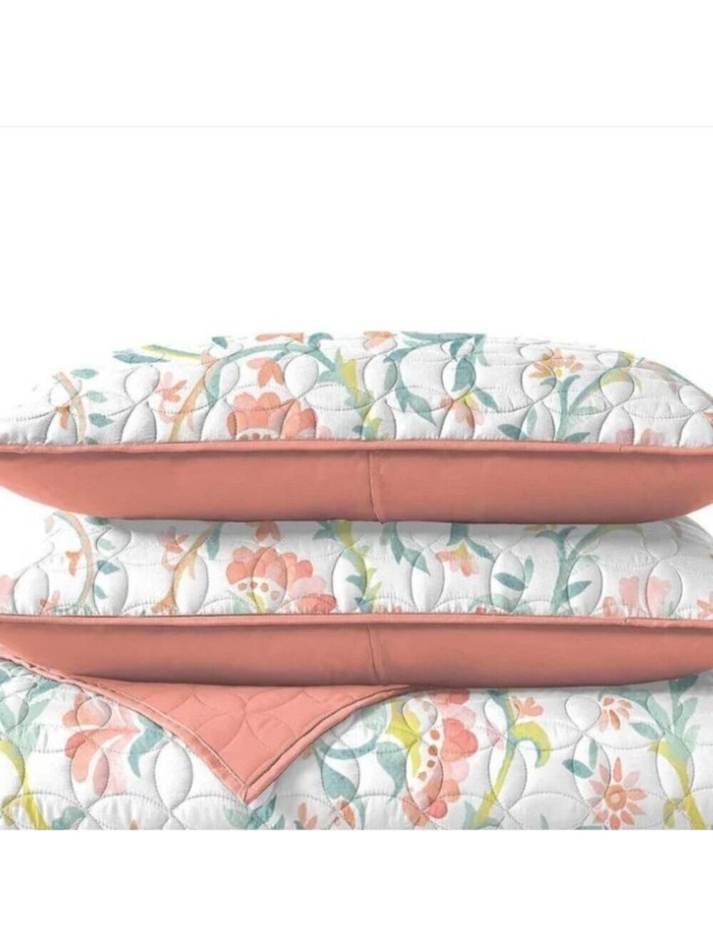 MARTHA STEWART pillow sham quilted queen size floral pillow case ONE peach white